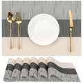Placemats Set of 6, Vinyl Woven Heat-Resistant Place Mats - color: Beige Black, size: Set of 6