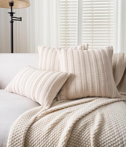 Cethom Boho Throw Pillow Covers 22x22 Inch Set of 2, Farmhouse Decorative Couch Pillow Cases, Beige Accent Pillows of Bed, Sofa Bedroom Living Room Home Decor Cushion Cover - color: Beige, size: 22" x 22" (Pack of 2)