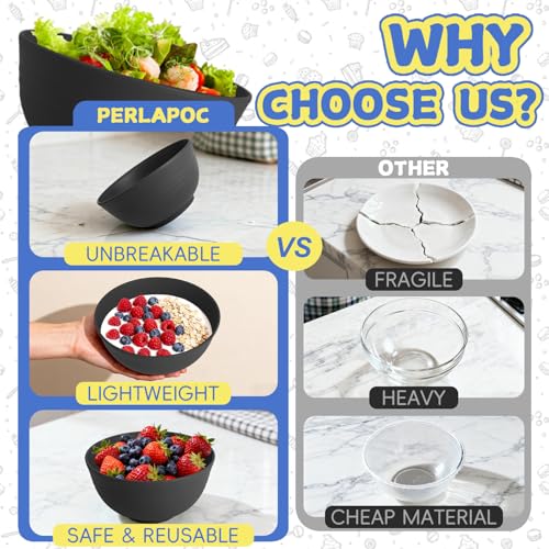 Wheat Straw Bowls Set of 6, Unbreakable Lightweight 26 OZ Cereal Bowls for Kitchen, Reusable Salad Bowl, Microwave & Dishwasher Safe Bowl Set, Black - color: Black, size: 26 OZ