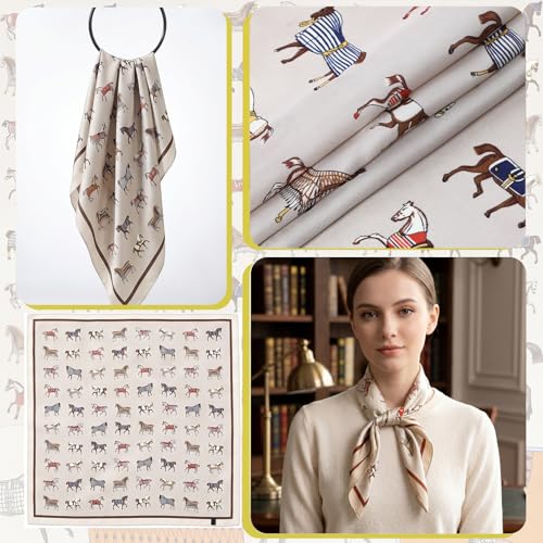 Ymapinc Colorful Western Horse Neck Scarf for Women, Square Silk Wrap, Horse Printed Bandanas Soft Head Scarf for Women - color: Khaki Western Horse