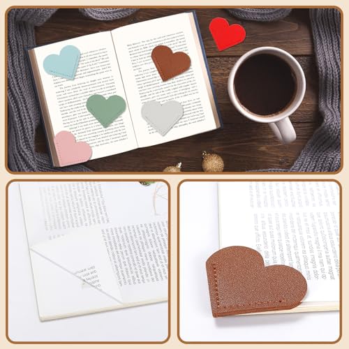 AMDBHC 12 Pcs Bookmark Cute Bookmarks Leather Heart Book Marks for Women Men Kids Book Lovers Page Markers for Reading Teacher Students Appreciation Gifts School Office Supplies, 12 Colors