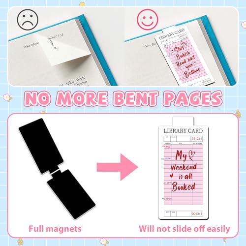 10 Pieces Pink Library Card Magnetic Bookmarks Magnetic Book Marks for Reading Magnet Bookmark Clips for Women Book Lovers Girls Students Reading Accessories Bookish Gift Birthday Gifts
