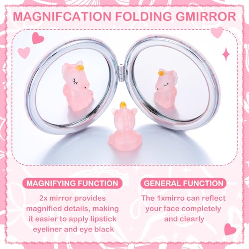 Weysat 9 Pcs Pink Bow Compact Mirrors, Double Sided Magnifying Round - color: Pink, size: Bow