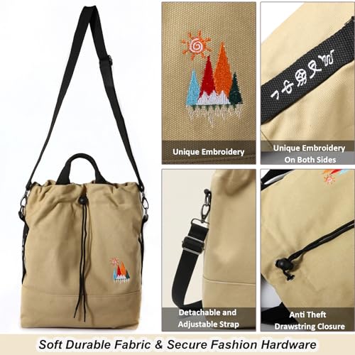 Togood Canvas Crossbody Bag for Women Tote Handbag Slouchy Shoulder Bag - color: Khaki