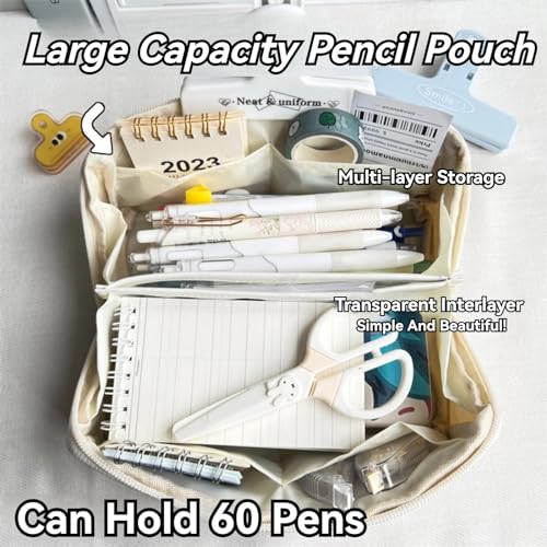 Pencil Pouch Multi-Layer Large Capacity Capybara Print Quirky Fun Cute (Beige-2) - color: Beige-2