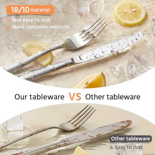 KINGSTONE Hammered Flatware Set, 20-Piece 18/10 Stainless Steel Silverware - size: 20-Piece