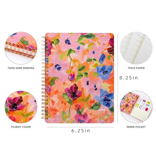 Aesthetic Spiral Notebook for Women, 8.25" x 6.25" Journal with Durable Hardcover and 160 Lined Pages with Large Pockets - Gift for Work, School, Travel & Daily Productivity - color: Colored leaf