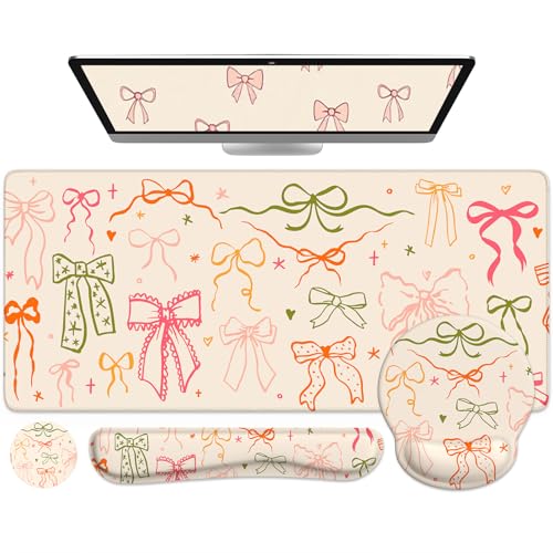 iCasso Desk Pad Mat, Large Mouse Pad and Keyboard Wrist Rest Set - color: Colorful Ribbon