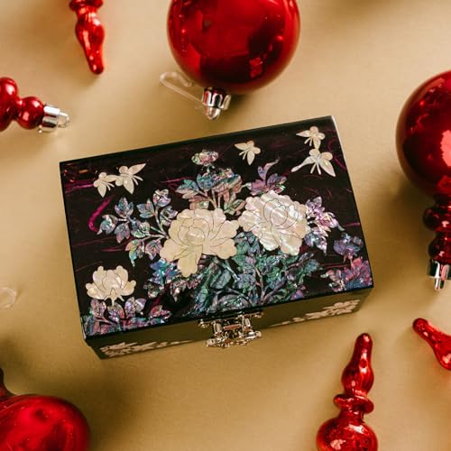 February Mountain Mother-of-Pearl Jewelry Box – Elegant Purple Lacquered Keepsake with Peony & Butterfly Design, Red Velvet Interior – Christmas, Birthday Gift, Unique Jewelry Organizer for Women - color: Purple Haze