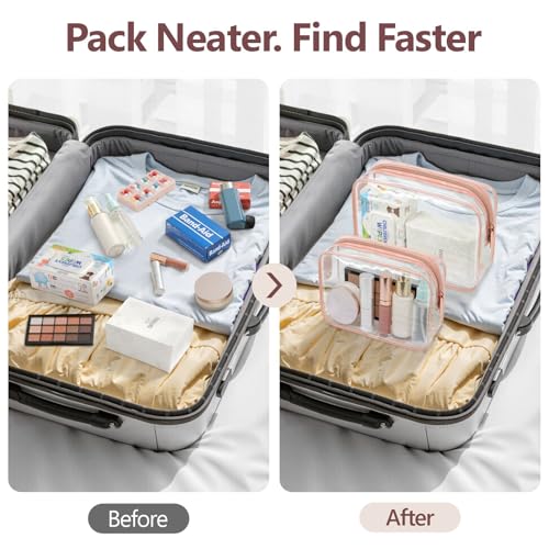 PACKISM Clear Makeup Bag Travel - TSA Approved Toiletry Bag, 2 Rose Pink - color: 2 Active A Rose Pink, size: Mixed Size Series (1 Medium + 1 Large)