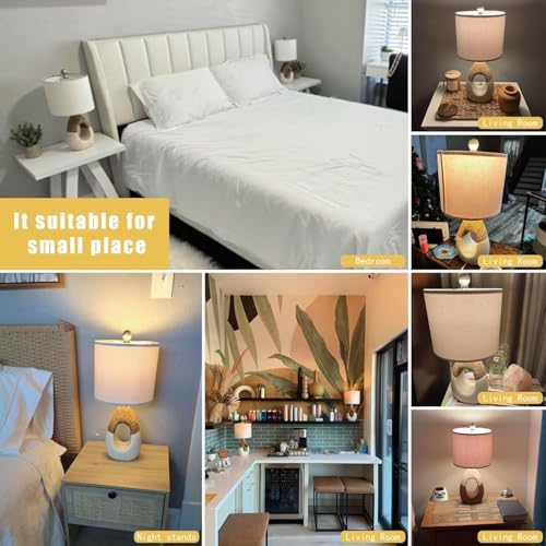 OYEARS 19'' Small Boho Table Lamps for Bedroom Set of 2 for Bedside - color: Beige and White