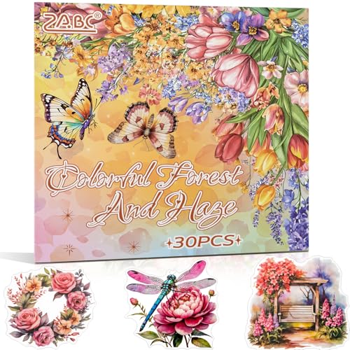 Multi-Tone Garden Theme Scrapbooking Supplies for Junk Journal - 30 Sheets PET Stickers - Vintage Journaling Ephemera Sticker Book Pre Cut(TZ-005-004) - color: Color Forest