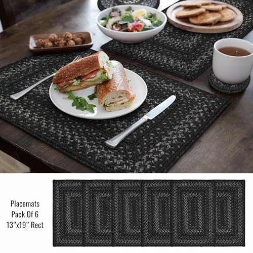 Homespice Jet Black Jute Braided Placemats, Rect 13x19 Set of 6 - color: Jet Black