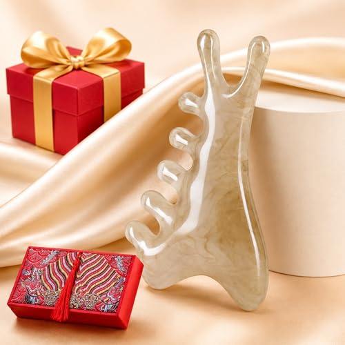 Premium 6 in 1 Head Scalping Massage Tool Comb for Hair|Head|Face|Eye|Neck|Resin Whole Body GuaSha Tool|Vintage Gift Package Relieve Stress Stay Young Home Massage Time-Penny Saver(Grey) - color: Resin Grey