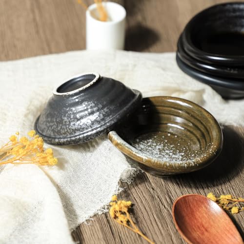 Colias Wing 3.5 Inch Retro Style Black Stylish Design Multipurpose Porcelain Side Dishes Bowls Seasoning Dishes Soy Dipping Sauce Dishes-Set of 5 - color: Set-of-5-Assorted-3
