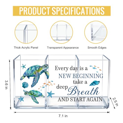 Every Day Is a New Beginning Turtle Acrylic Pen Cup 3 Compartments - color: Transparent046