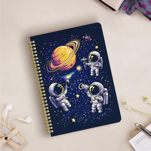 Cute Spiral Notebook Lined Journal B5 Note Book with Pocket, Space - color: Astronaut