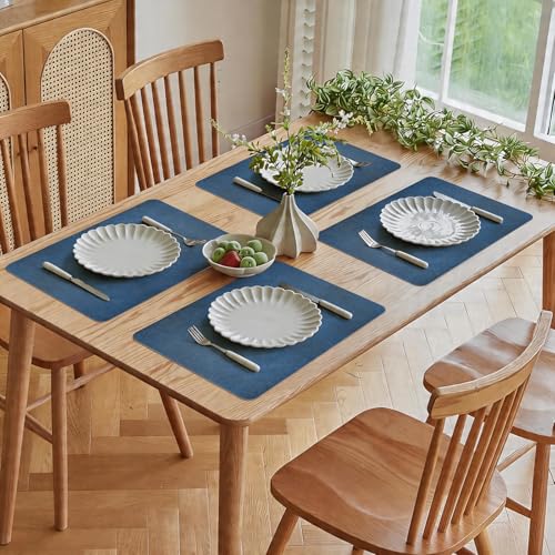 Vinyl Placemats Set of 6-12x17 Inch - Heat Resistant Washable Place Mats Waterproof Non-Slip Wipeable Table Mats for Dining Table Decor, Indoor/Outdoor Plastic Mat - color: Blue