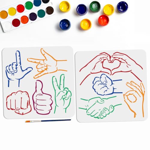 MAYJOYDIY 2pcs Hand Gesture Fist Stencil 11.8×11.8inch 9 Styles Handshake OK Heart Gesture Stencil with Paint Brush Hands Themed Drawing Template for Wood Walls Canvas Furniture Crafts Art Projects - color: Hand Gesture Fist
