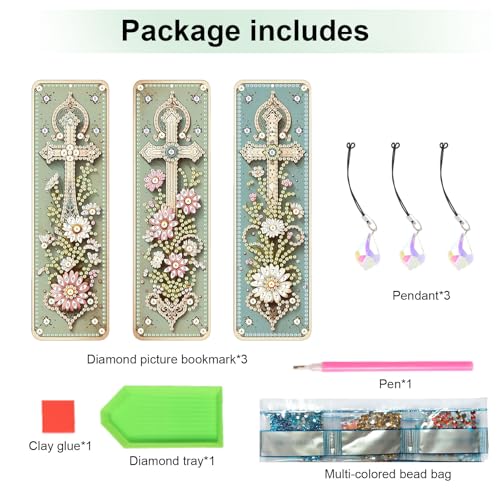 Tontut 3pcs Diamond Art Painting Kit Bookmarks, Cross Fine Universal DIY Bookmarks, Lightweight and Durable for Reading Lovers - color: crucifixion