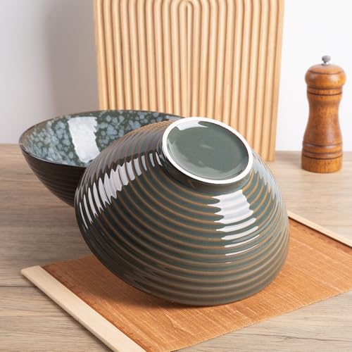 40oz Japanese Ceramic Ramen Bowl Set of 2 with Chopsticks and Spoons for Pho Udon Asian Soup Noodles (Jade Speck) - color: Jade Speck