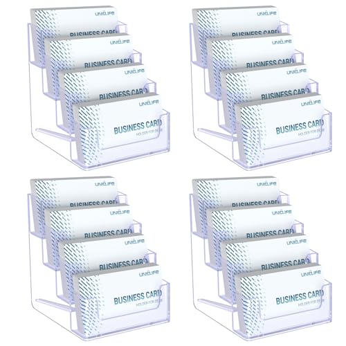 Uniclife 4 Pack Acrylic Business Card Holder for Desk, 240 Card Capacity - color: 4 Slot, size: 4 Pack