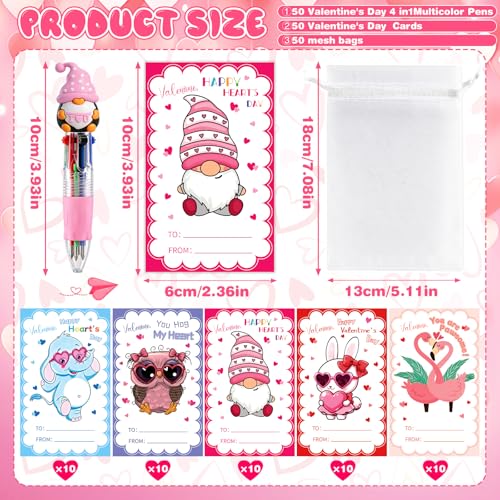 50 Pack Valentines Day 4-in-1 Multicolor Cute Animal Pens with Valentines Cards Bags Retractable Fun Ballpoint Pens Bulk for Classroom Prize Office School Gift Exchange - color: Valentines Multicolor