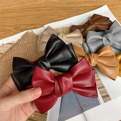 2Pcs Black PU Leather Bow Hair Clip, Korean Style Hairpin,Clips and Barrettes,Hair Accessories