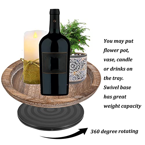 Hanobe Wooden Lazy Susan for Table Centerpiece, Round Serving Tray, 11.2" - color: Distressed & Turnable