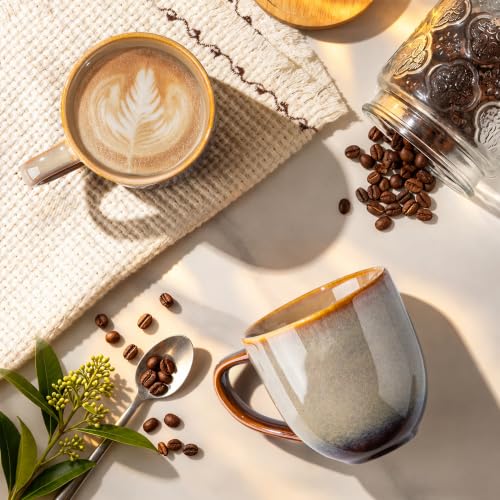 theterra Ceramic Coffee Mugs Set of 6, 12 oz Coffee Cups with Handle - color: Creamy Amber, size: 12 OZ (Set of 6)