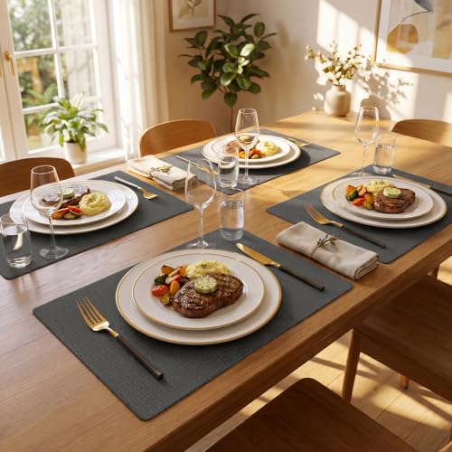 Romanstile Faux Leather Vinyl Placemats Set of 6, Charcoal - color: Charcoal