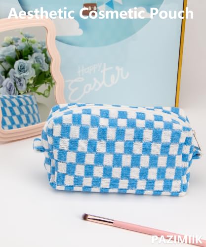 Checkered Makeup Bag for Purse, Small Travel Cosmetic Pouch,Sky Blue - color: Sky Blue