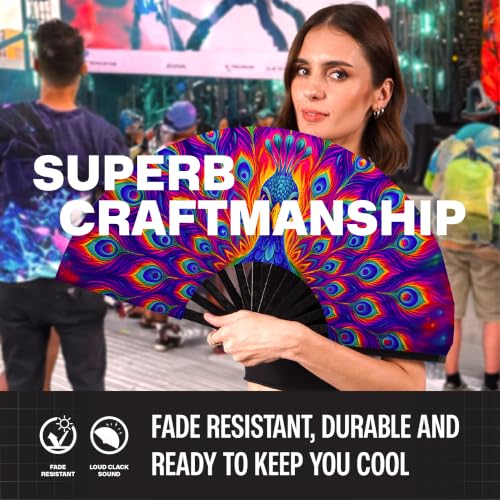 SoJourner Folding Rave Fan, Peacock - color: Peacock