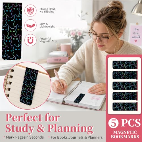 5 Pieces Magnetic Bookmarks, Cute Magnet Bookmark Clips, Colorful Page Markers for Books, Reading Supplies for Book Lovers, Women and Men Cute Colorful Cats - color: Cute Colorful Cats