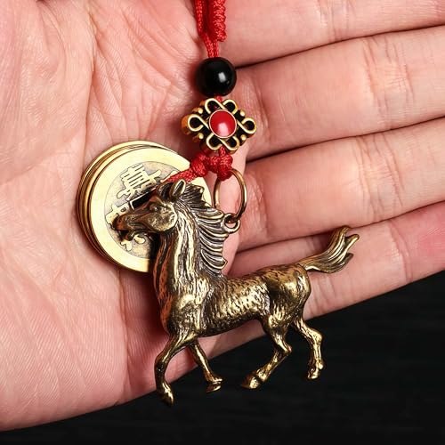 Traditional Feng Shui Good Chinese Lucky Charm Brass Keychain - style: Horse
