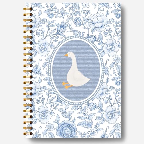 Guymn Blue and White Chinoiserie Goose Notebook, Grandmillennial Floral Goose Journal for Kids Girls, Geese Animal Lover Gifts Hardcover Spiral Notebooks Journals 5.5x8.3 Inch - color: Section 9
