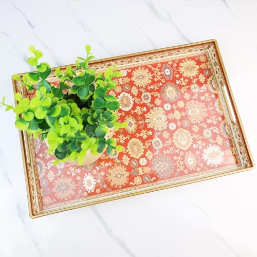 Spsyrine Serving Tray, Plastic Rectangular Coffee Table Tray with Handles, Modern Decorative Tray for Living Room, Ottoman, Home Decor, 15.6” X 10.2" - color: Hs004r