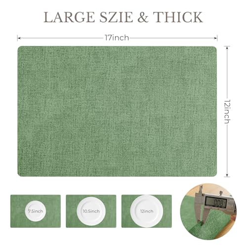 Romanstile Faux Leather Vinyl Placemats Set of 6, Dark Green - color: Dark Green