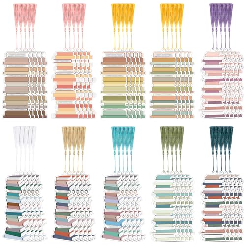 Fuyoooo 50 Pcs Reading Tracker Bookmarks with Tassel, Bookshelf Design