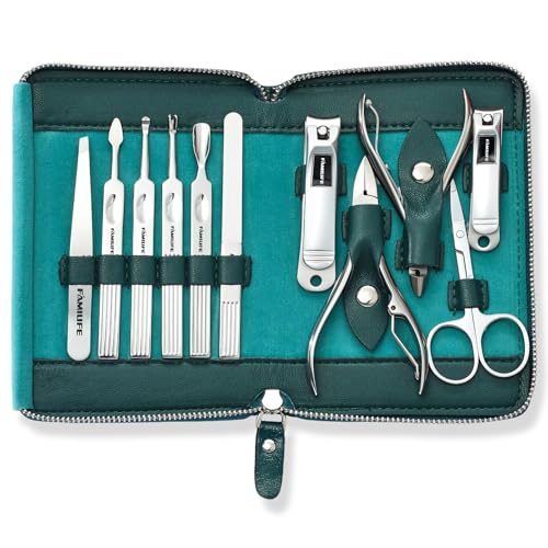 FAMILIFE Stainless Steel Manicure Set 11-in-1 Professional Nail Clipper Kit - color: Blue