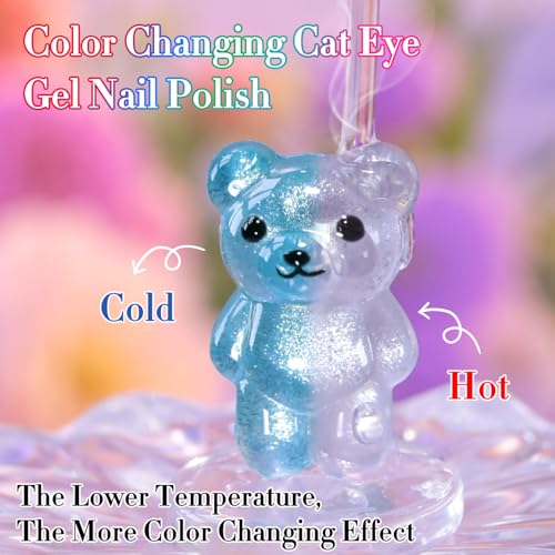 Double Rhythm Cat Eye Gel Nail Polish Set of 6 Same Color Same Bottle 0.5 Oz Shimmer Glitter with Magnet Holographic Reflective Magnetic UV Nail Polish Kit at Home (Color Changing-T6-49) - color: Color Changing Nude Pink