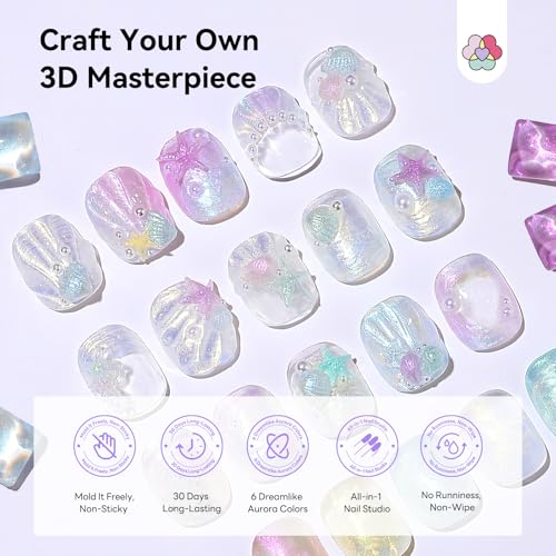 SAVILAND 6PCS Solid Builder Nail Gel Kit Non-Sticky Aurora 30 Day Long-Wear - color: Aurora