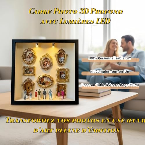 DIY Mini Gold Frames Silhouette Box, Upgrade Shadow Box , 10x10 Inch, with 8 Vintage Gold Mini Frames and 8 Handcrafted Figurines, for Anniversary, Wedding, Birthday and Home Decor (White) - color: White