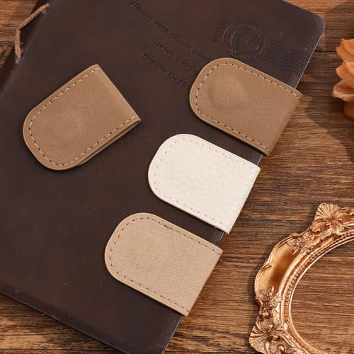 3PCS Magnetic Leather Bookmarks，Book Marks for Books, Strong Magnet Reading Accessories for Men & Women，Long-Lasting and Durable Gift Suitable for Book Lovers & Students (Cream，Light Khaki，Taupe) - style: Coffee White