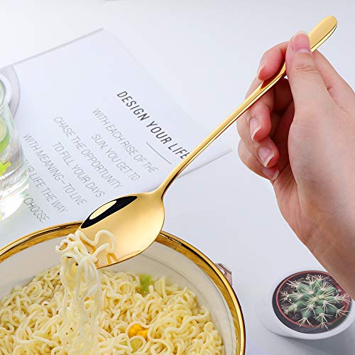 Buyer Star Gold Sporks 2 in 1 Spoons Forks 5 Pieces Stainless Steel Reusable Metal Korean Soup Dinner Spoons Camping Flatware - color: Gold