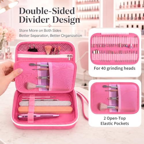 ALKOO 40-Slot Nail Drill Organizer Case with Nail Drill Bit Holder - color: Pink