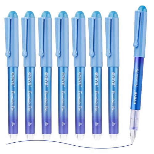 EYEYE Disposable Fountain Pens for Writing, Medium Point, Pack of 8 Blue - color: Blue