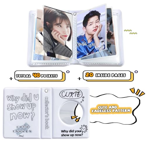 3 Inch Photocard Binder, 40 Pockets Kpop Photocard Holder Book, Portable Mini Photo Album, Cute Kpop Photocard Binder Kpop Binder Photocard Album with Lovely Pendant for Photocard Collection - color: Cycle- White