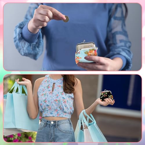 24pcs Canvas Floral Coin Purses, Vintage Kiss Lock Canvas Floral Buckle Coin Purse Change Purses for Women, 4 X 3 Inch Fabric Coins Purse Rose Flower Wallet for Women, Bulk Small Wallets Party Favors