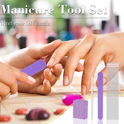 50 Set Disposable Manicure Kit, Including 50pcs Mini Nail Buffer, Nail File, Wood Stick, OPP Bag, Press on Nail Tool Kit for Salon Home (Purple)